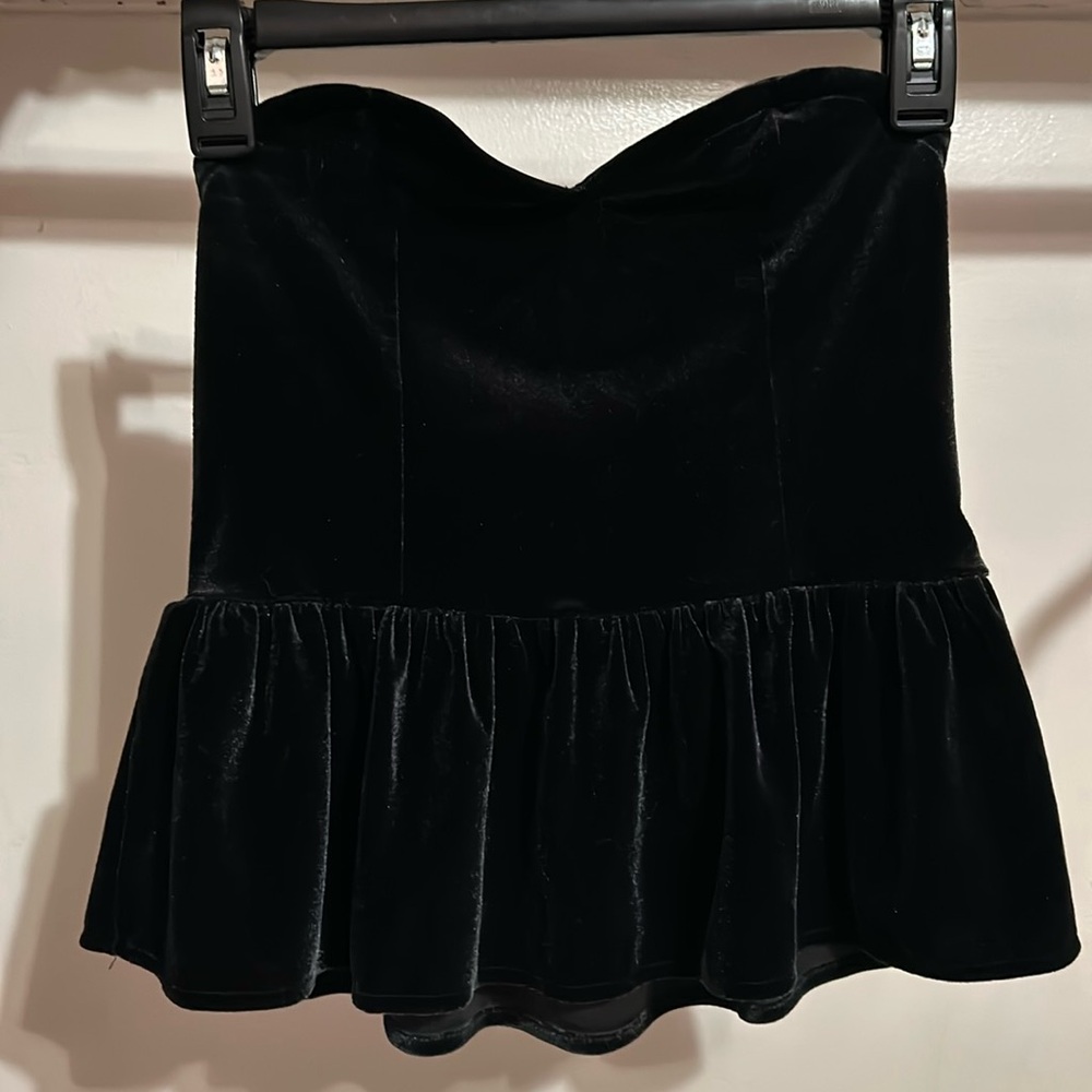 Urban Outfitters Strapless Black Velvet Peplum Crop Top